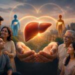 Family discussing living donor liver transplantation with a specialist, highlighting organ donation, transplant evaluation, and hope for liver disease patients.