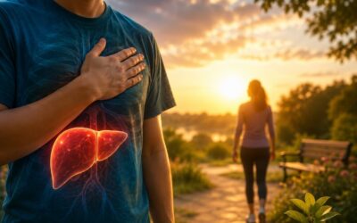 Liver transplant recipient recovering at home while reviewing a recovery journal, symbolizing emotional healing, physical recovery, and renewed health after transplant surgery.